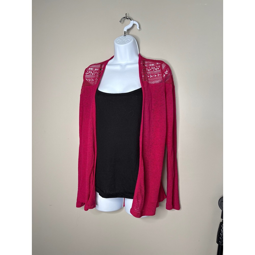 No Boundaries Pink Crochet Lace Open Front Cardigan Sweater Womens Large 11-13